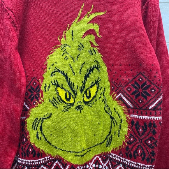 The Grinch Boys Small Red Knit Holiday Sweater Christmas Dr. Seuss 2023 - Picture 2 of 15